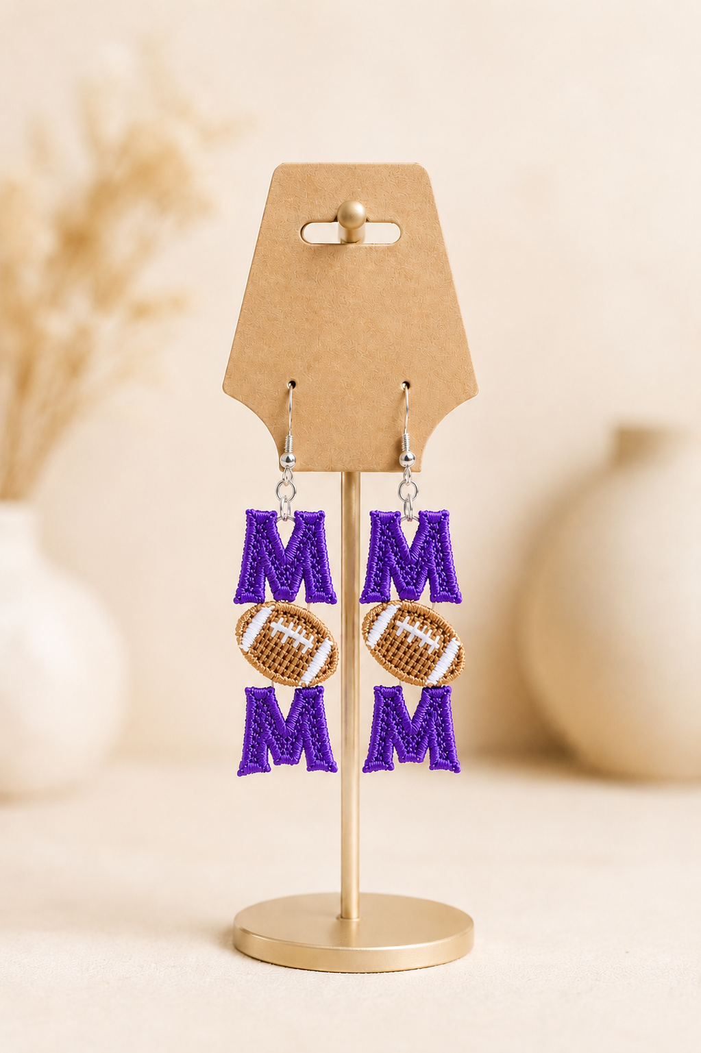 Embroidered MOM Football Earrings
