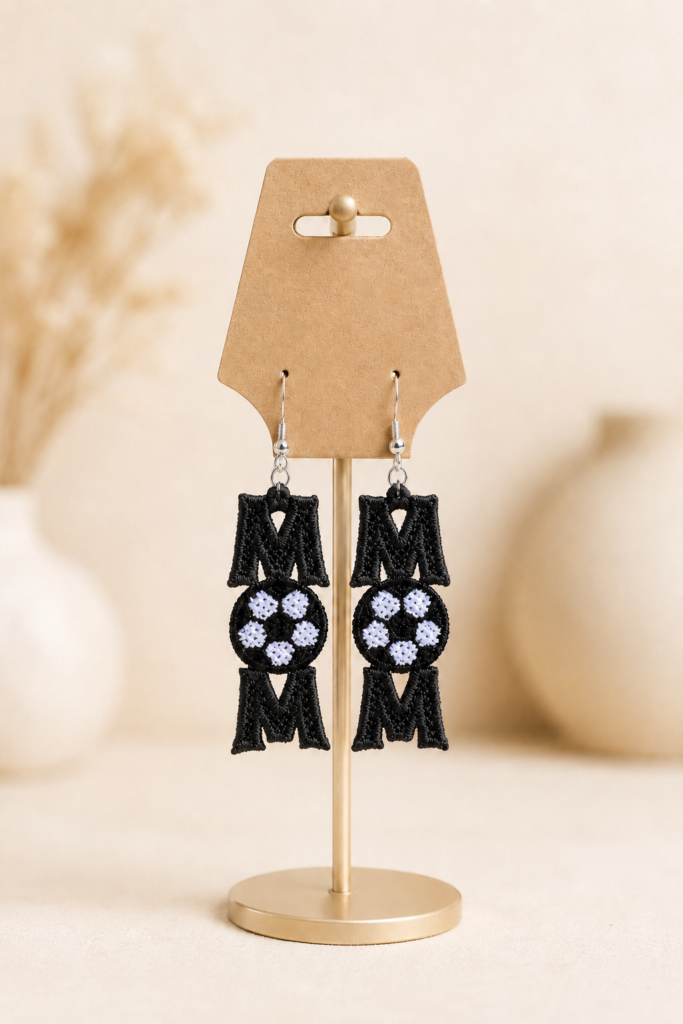 Embroidered MOM Soccer Earrings