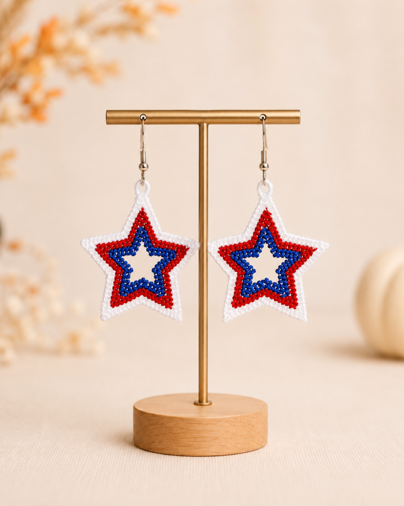 Embroidered 4th of July Star Earrings