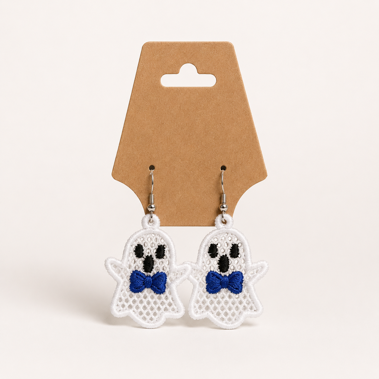 Embroidered Bow Tie Ghost Earrings - Image 2