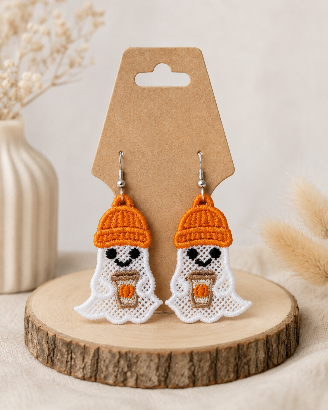 Embroidered Comfy Ghost Earrings