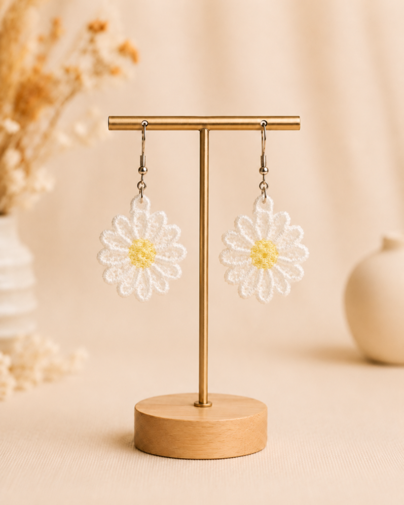 Embroidered Daisy Earrings
