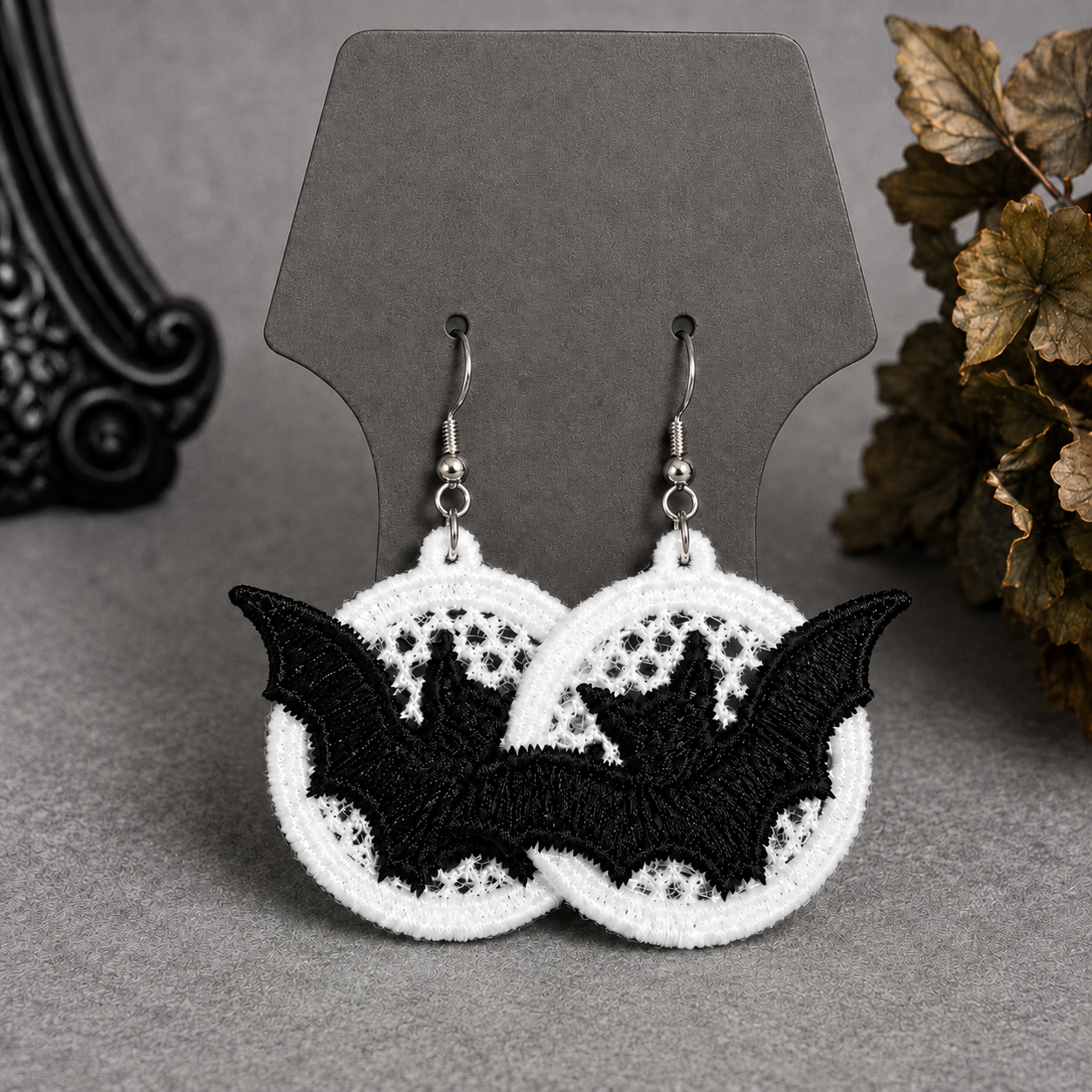 Embroidered Glowing Bats Earrings