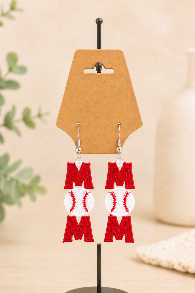 Embroidered MOM Baseball Earrings