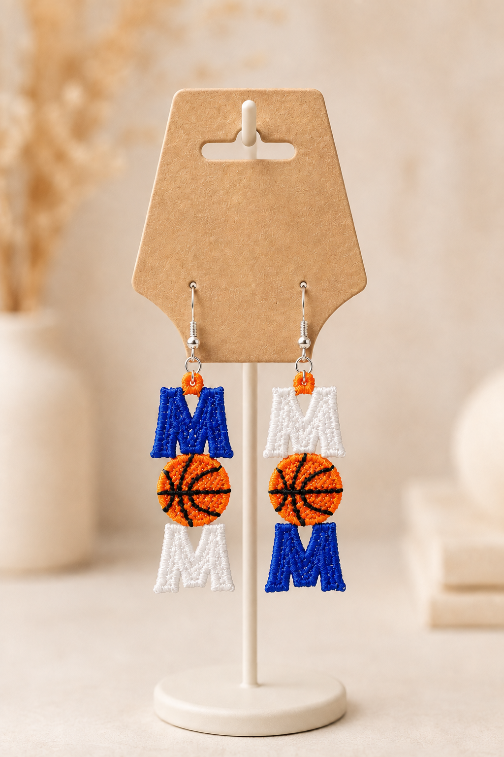 Embroidered MOM Basketball Earrings - Image 2