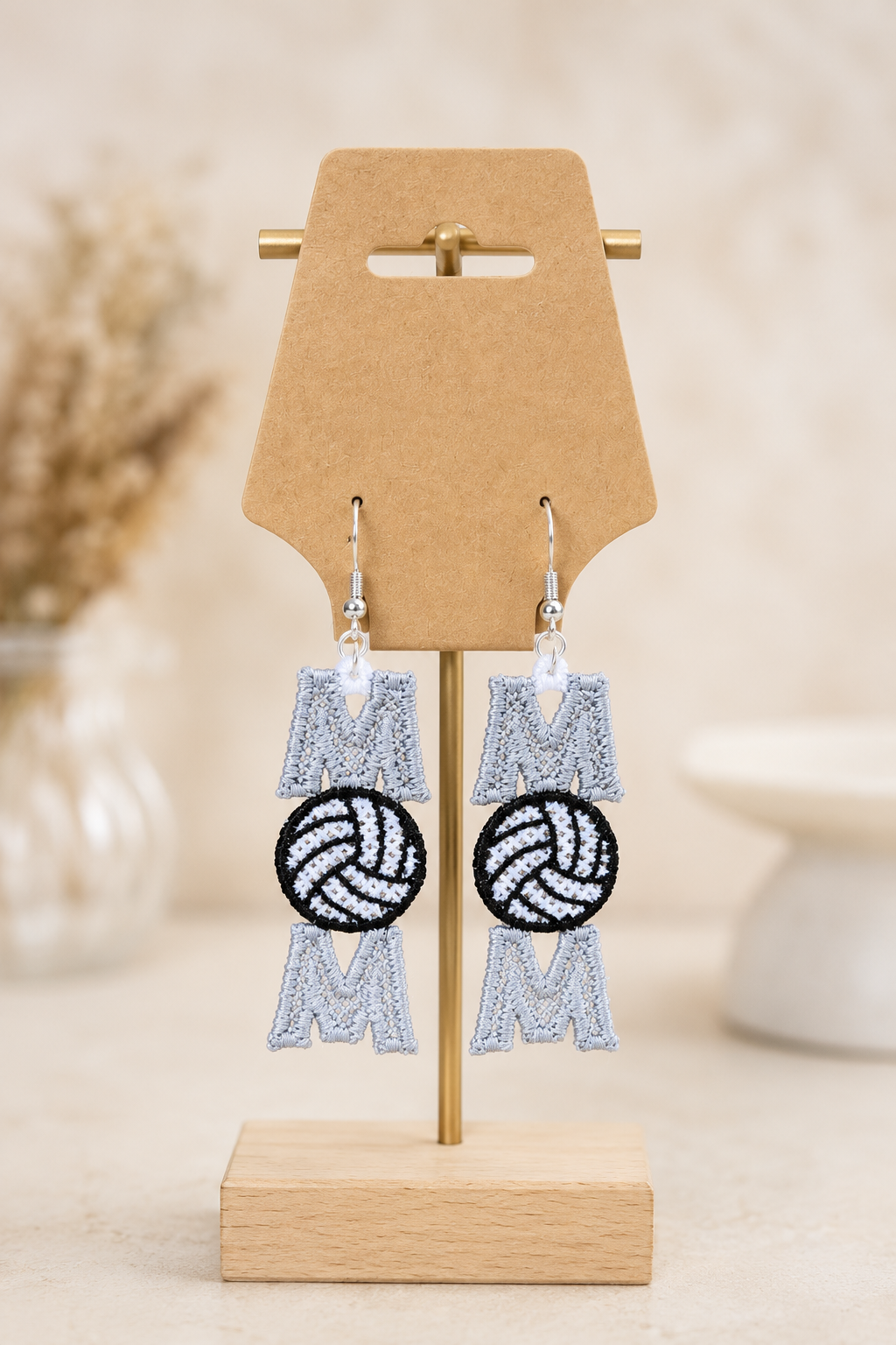 Embroidered MOM Volleyball Earrings - Image 3