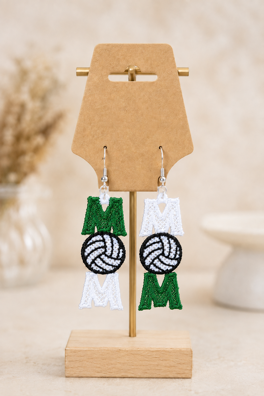 Embroidered MOM Volleyball Earrings