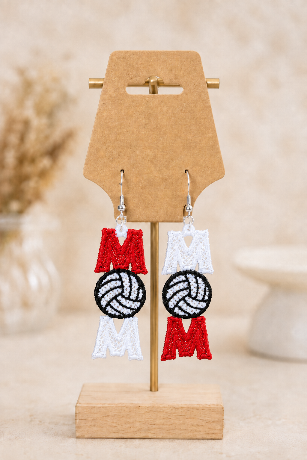 Embroidered MOM Volleyball Earrings - Image 4
