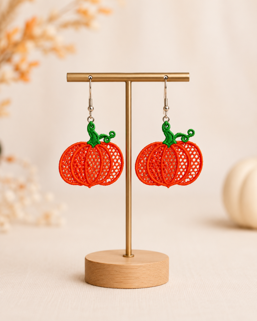 Embroidered Pumpkin Earrings