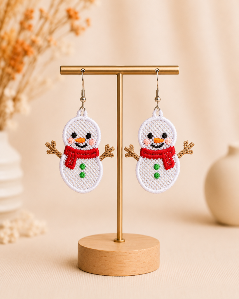 Embroidered Snowman Earrings