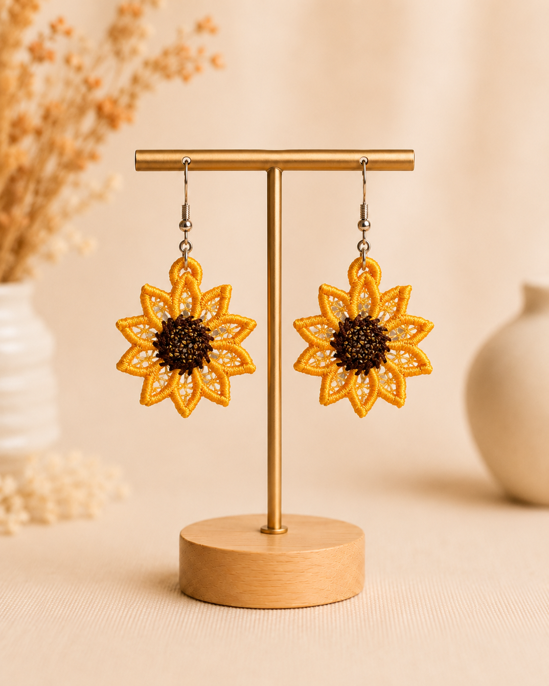 Embroidered Sunflower Earrings