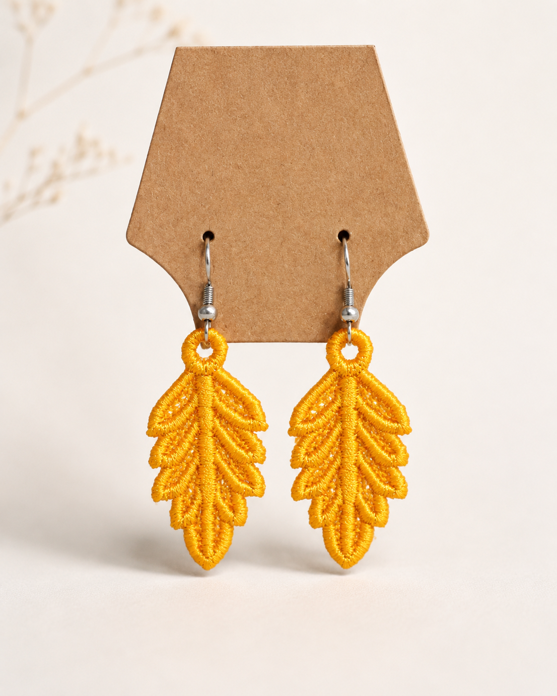 Embroidered Feather Earrings