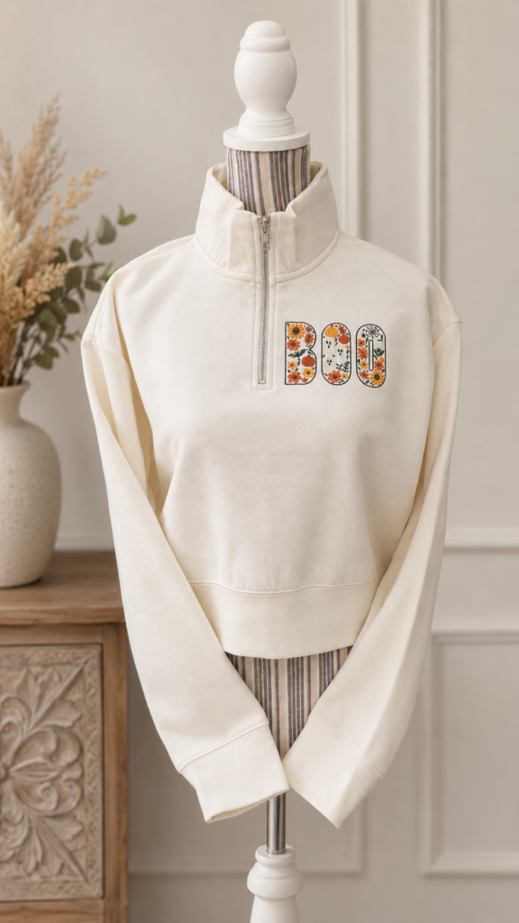 BOO-tiful Fall Crop Top Quarter-Zip