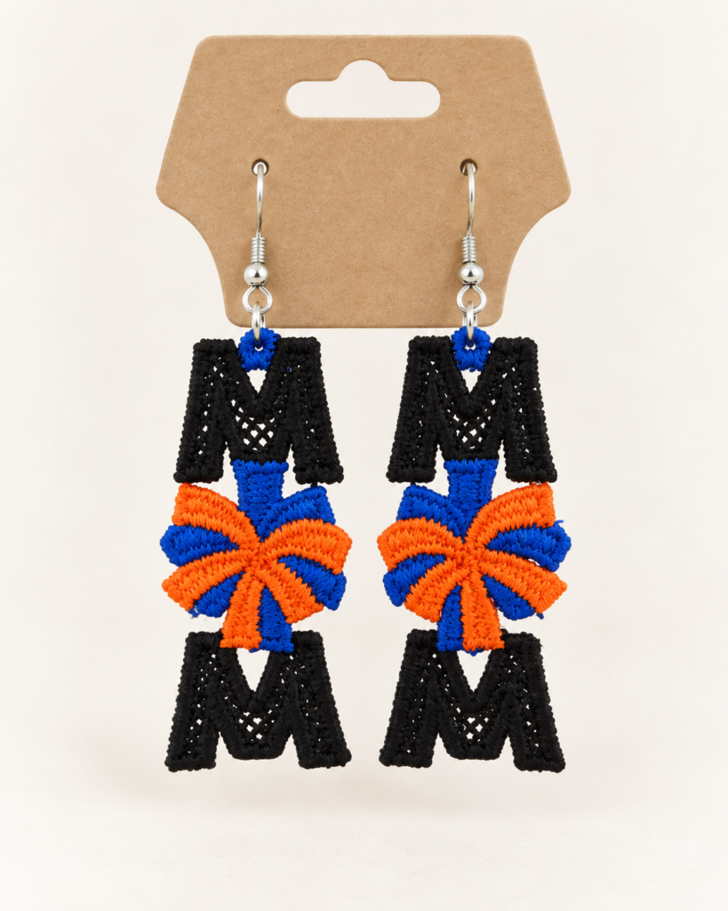 Embroidered MOM Cheerleading Earrings