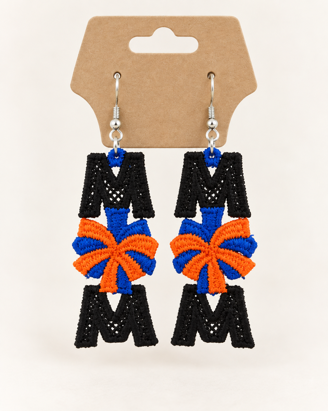 Embroidered MOM Cheerleading Earrings